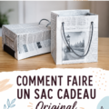 Sac cadeau en papier journal décoré avec des fleurs et un joli ruban