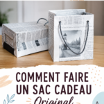 Sac cadeau en papier journal décoré avec des fleurs et un joli ruban