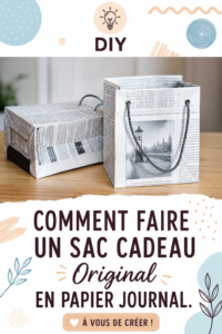 Sac cadeau en papier journal décoré avec des fleurs et un joli ruban