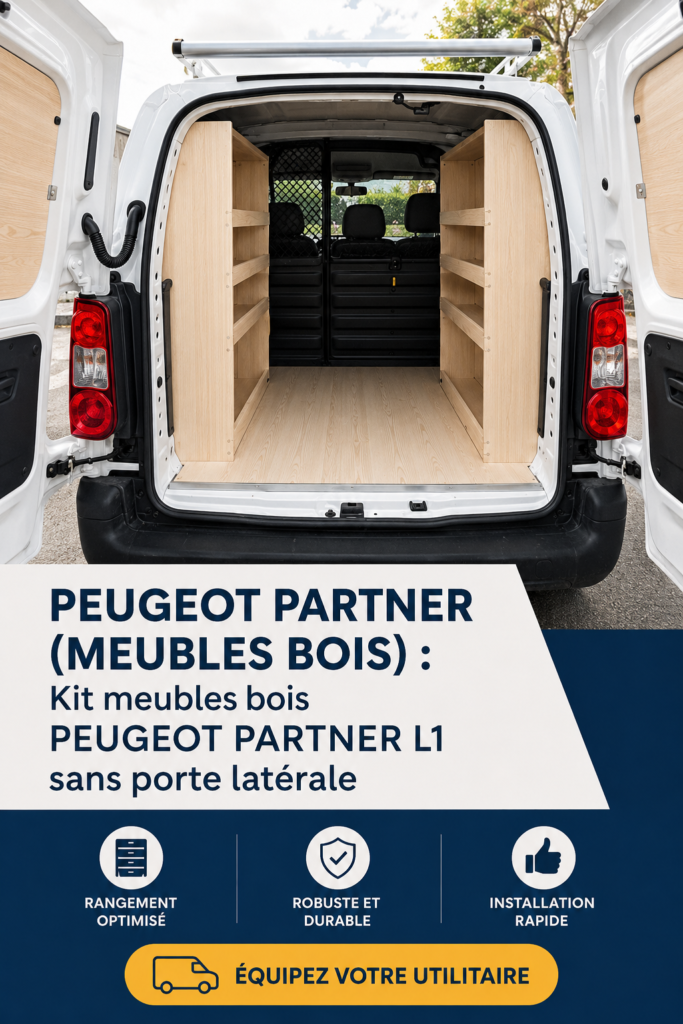 Peugeot Partner aménagé avec des meubles en bois modernes et pratiques.