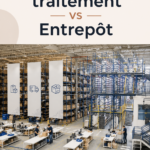 Illustration d'un centre de fulfillment avec des employés en action, mettant en avant la logistique moderne.