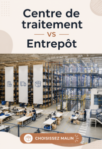 Illustration d'un centre de fulfillment avec des employés en action, mettant en avant la logistique moderne.