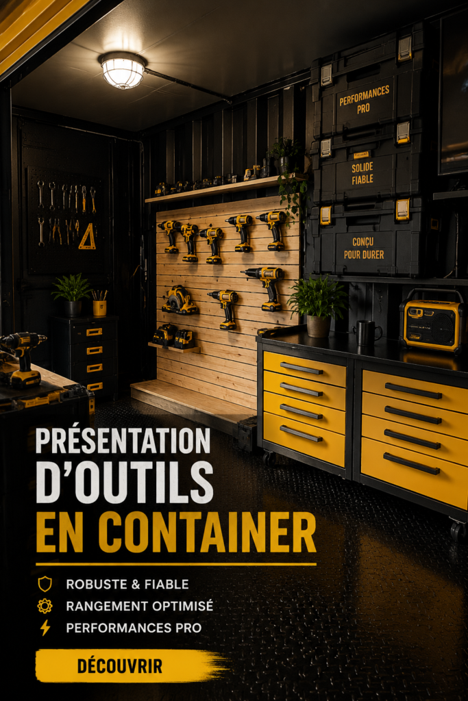 Conteneur Dewalt en action, offrant un rangement pratique pour les outils.