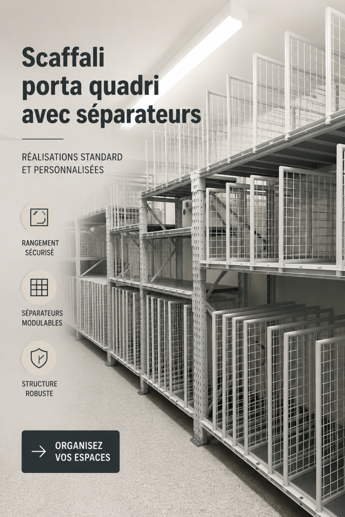 Étagère murale en bois personnalisée avec séparateurs colorés.
