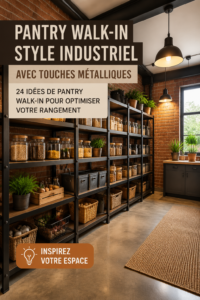 Garde-manger industriel avec accents métalliques, idéal pour maximiser le rangement.