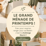 Femme heureuse en train de trier ses affaires pour un grand ménage de printemps