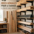 Un garage bien organisé avec des étagères et un espace de travail lumineux.