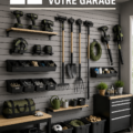 Aménagement moderne d'un garage avec des rangements pratiques et du style.