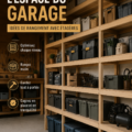 Espace garage organisé avec étagères pratiques et fonctionnelles