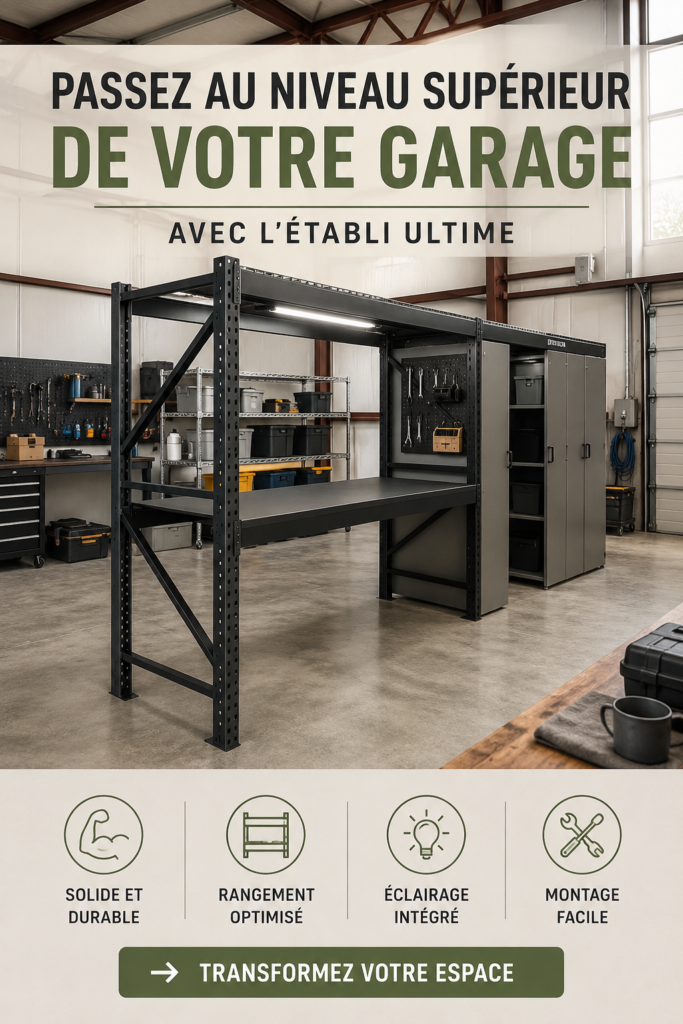 Un garage bien organisé utilisant le système Levrack pour le rangement efficace.