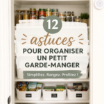 Garde-manger organisé avec des étagères bien remplies et des bocaux étiquetés