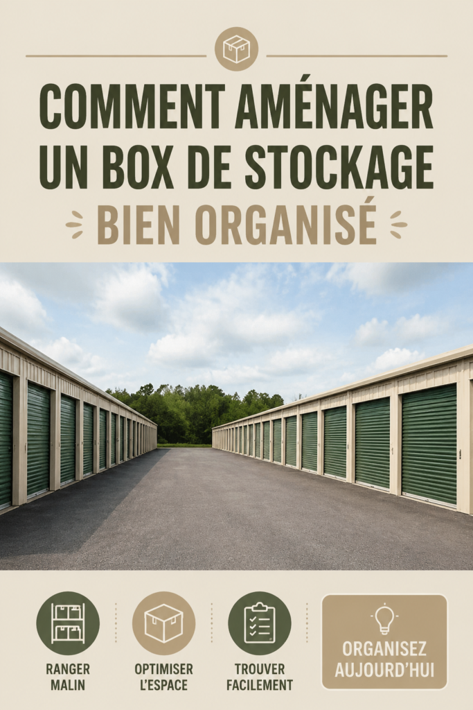 Espace de self-stockage bien organisé avec des caisses étiquetées et de l'espace libre