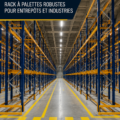 Racks de rangement en acier organisés dans un entrepôt
