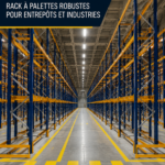 Racks de rangement en acier organisés dans un entrepôt