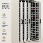 Un atelier bien rangé avec des étagères et des cabinets de rangement