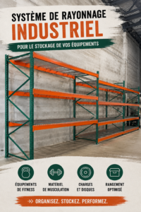 Espace fitness bien rangé avec différents équipements de sport