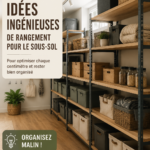 Un sous-sol optimisé avec des étagères et du rangement pratique, montrant des idées de rangement modernes.