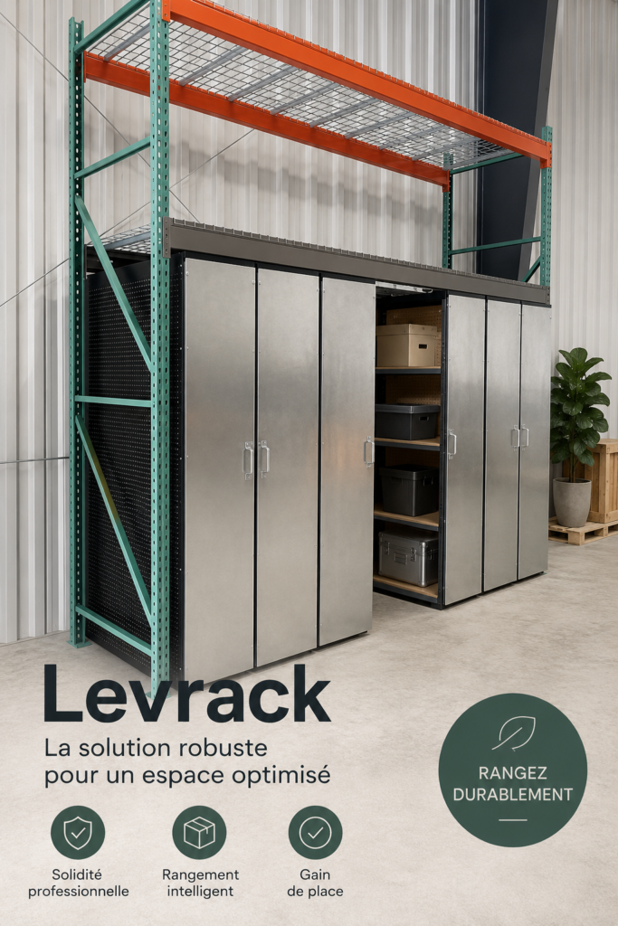Un espace de rangement élégant et organisé avec Levrack, mettant en avant sa fonctionnalité.