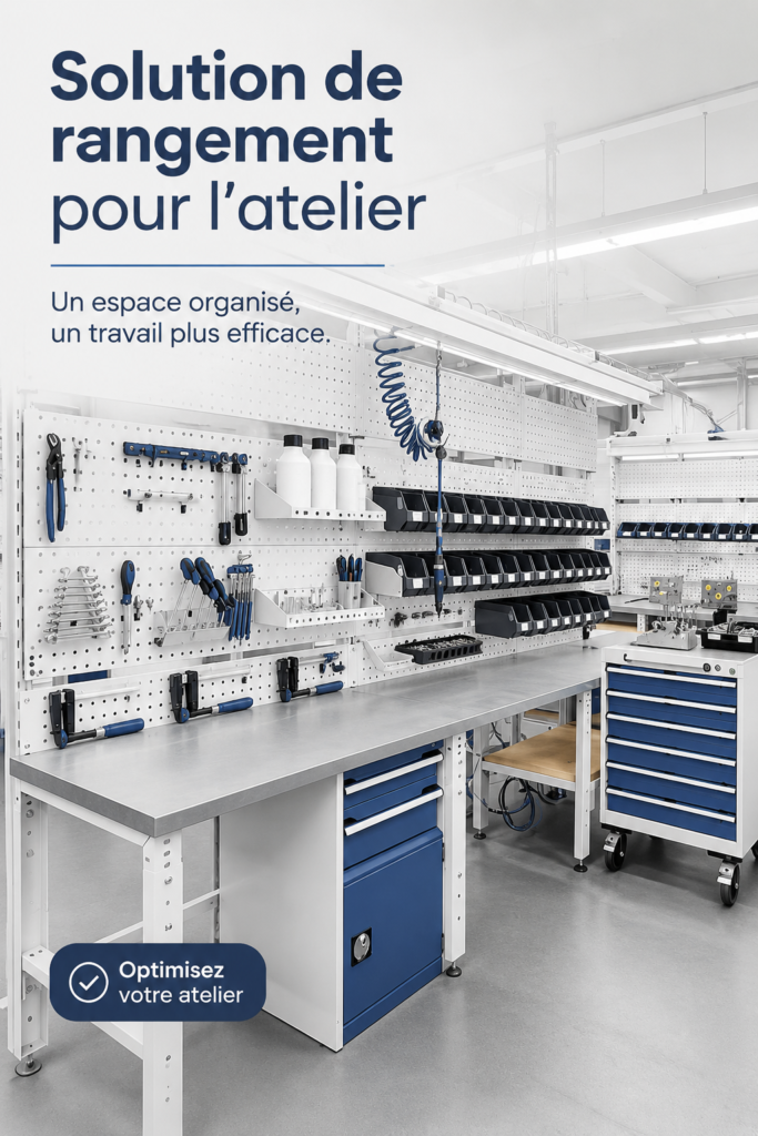 Un bureau bien organisé avec des solutions de rangement élégantes et pratiques.