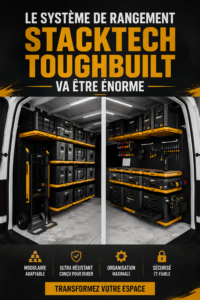 Système de rangement d'outils StackTech en situation sur un chantier, montrant l'organisation efficace des outils.