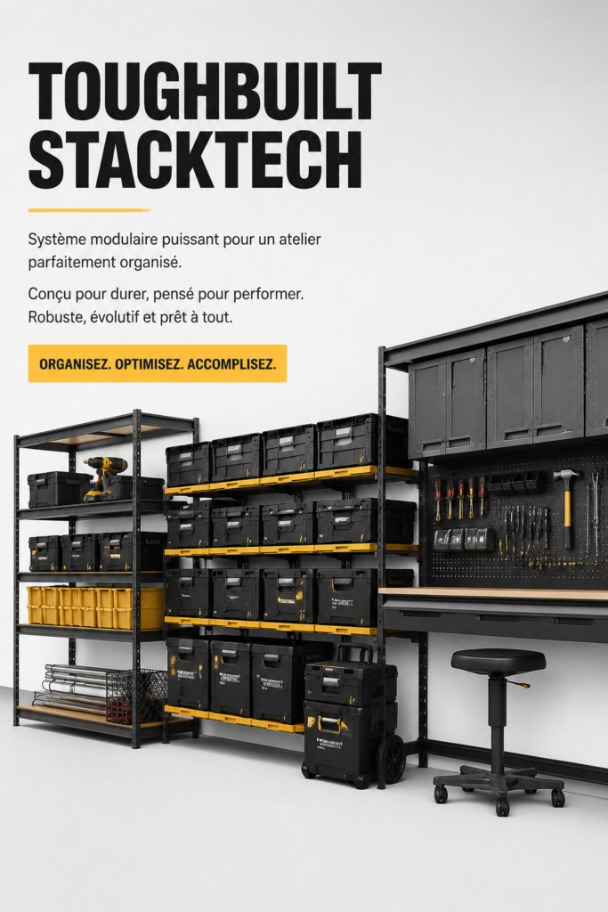 Système de rangement StackTech de ToughBuilt avec outils et accessoires
