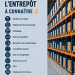 Illustration d'un entrepôt avec des étiquettes de vocabulaire logistique
