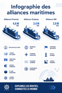 Infographie sur les alliances maritimes et l'expédition efficace.