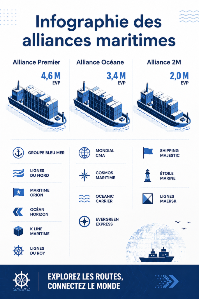 Infographie sur les alliances maritimes et l'expédition efficace.