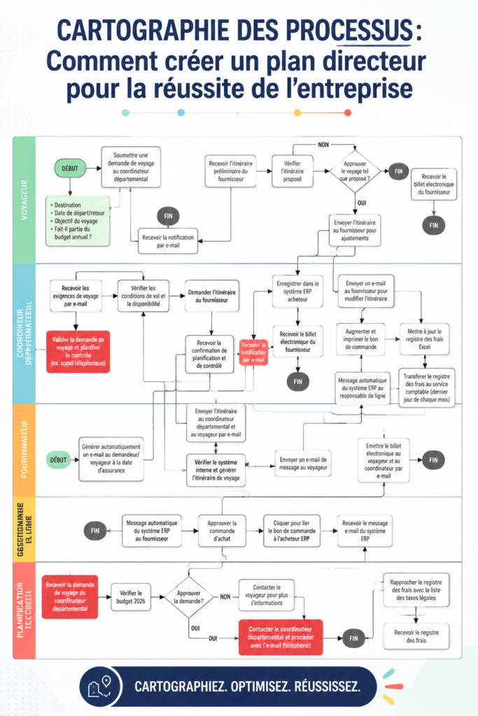 Carte des processus d'entreprise illustrée pour montrer un schéma structuré.