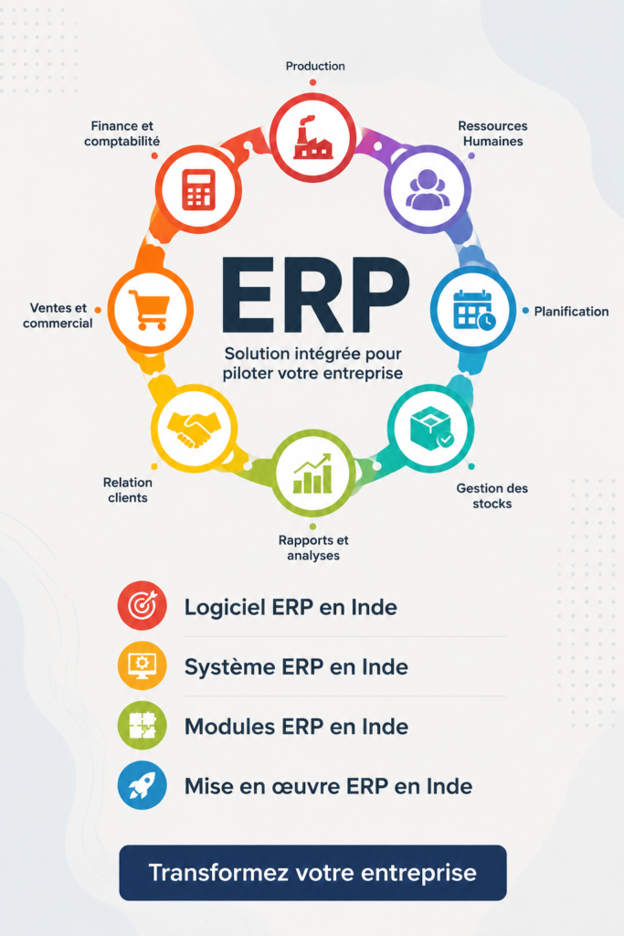 Illustration d'un logiciel ERP avec des utilisateurs gérant des processus d'entreprise.