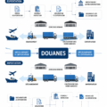 Schéma illustrant les démarches douanières pour l'import et l'export.