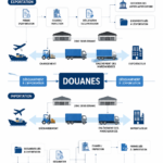 Schéma illustrant les démarches douanières pour l'import et l'export.