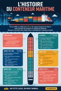 Conteneur maritime sur un port animé, illustrant l'importance du transport maritime.