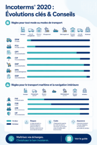 Illustration des changements des Incoterms® 2020 pour le commerce international.