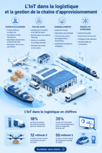 Illustration d'une chaîne logistique intégrant des technologies IoT