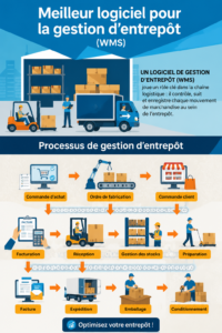Logiciels de gestion d'entrepôt sur un ordinateur avec des graphiques et des statistiques