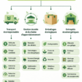 Une infographie sur la mise en œuvre de logistique verte avec des éléments écologiques.