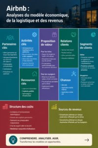 Illustration du modèle économique d'Airbnb avec divers types de logements disponibles.