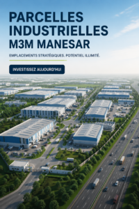 Vue d'ensemble des parcelles industrielles M3M à Manesar avec une infrastructure moderne.