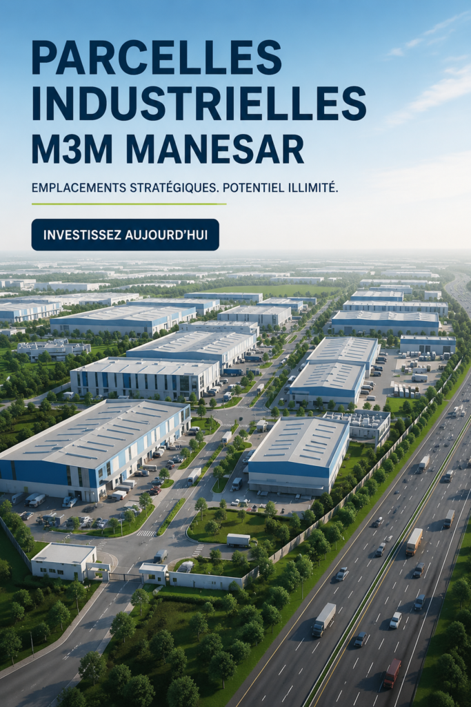 Vue d'ensemble des parcelles industrielles M3M à Manesar avec une infrastructure moderne.
