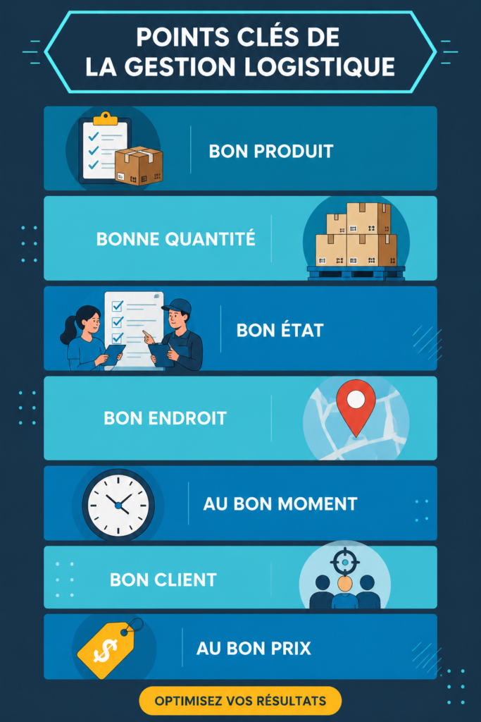 Une illustration montrant des camions et des entrepôts pour symboliser la gestion logistique.