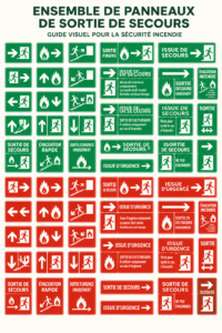 Panneau de sortie indiquant la direction, illustrant la signalétique essentielle dans un bâtiment