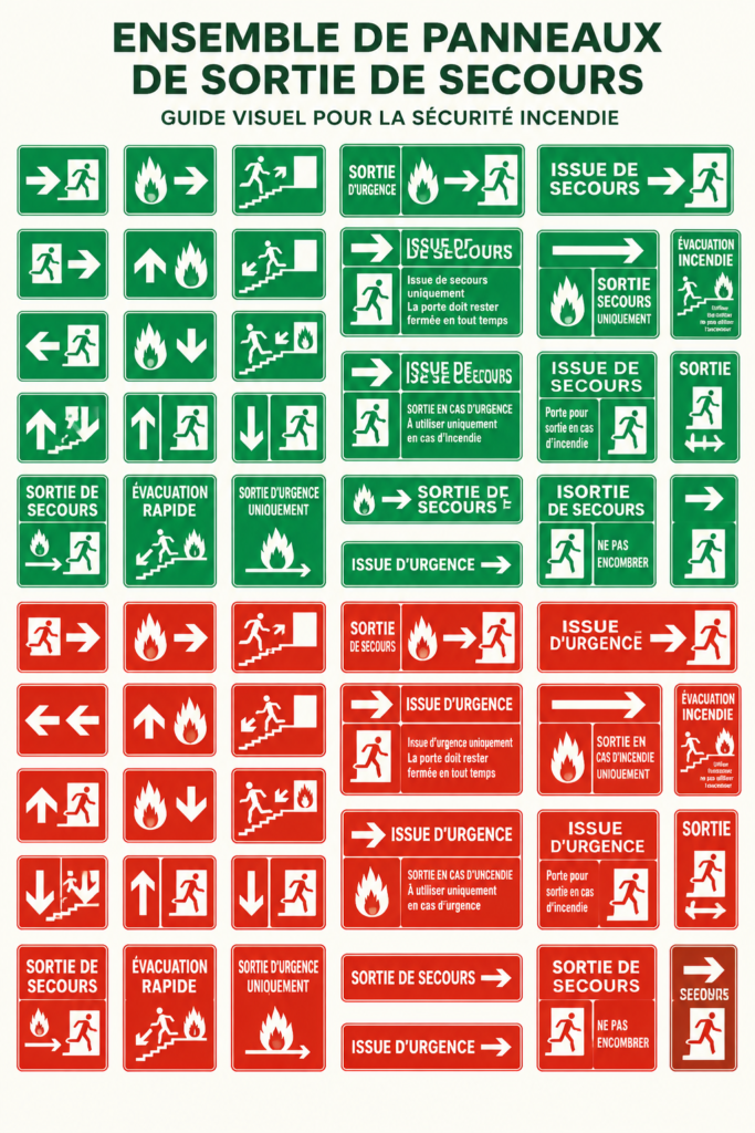 Panneau de sortie indiquant la direction, illustrant la signalétique essentielle dans un bâtiment