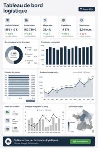Tableau de logistique avec des graphiques et des données opérationnelles