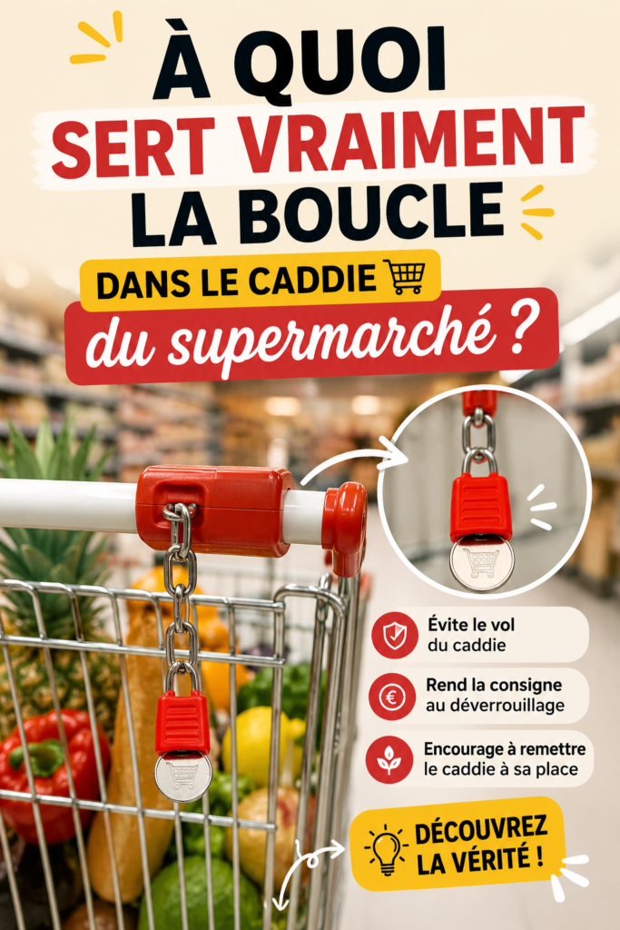 Un caddie de supermarché avec une boucle visible pour améliorer l'organisation des courses.