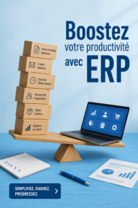 Illustration d'un tableau de bord ERP montrant des statistiques de productivité