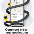 Une illustration représentant une femme développant une application de transport sur son ordinateur
