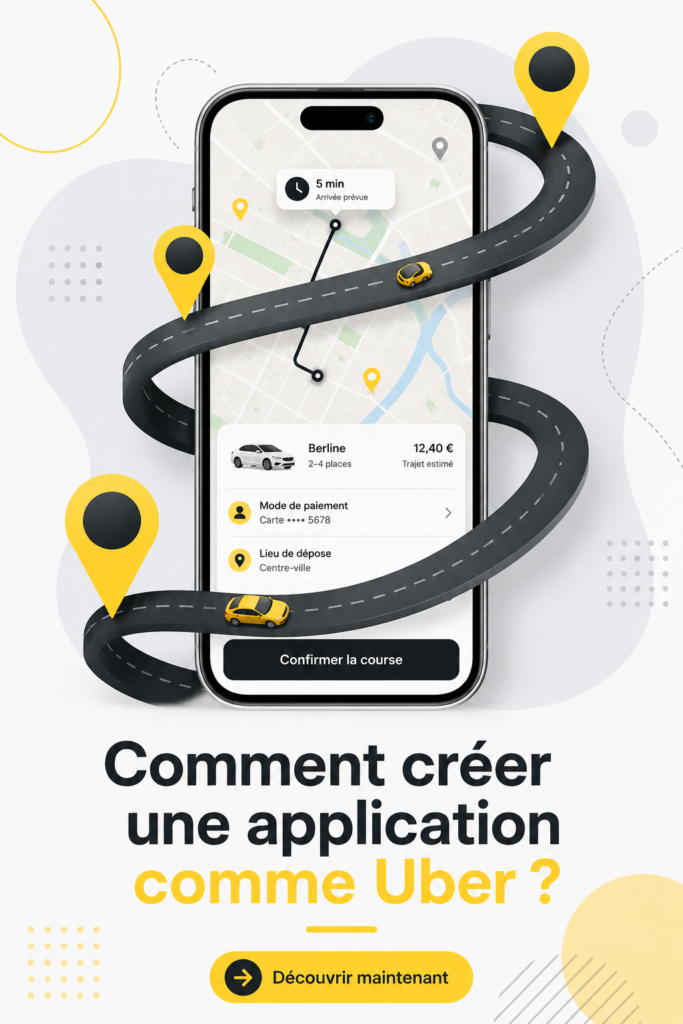 Une illustration représentant une femme développant une application de transport sur son ordinateur