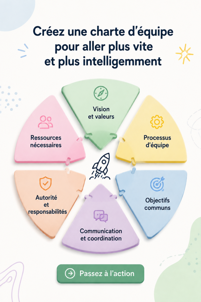 Image d'une équipe en réunion autour d'une table, discutant de la création de leur charte d'équipe.