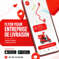 Un flyer coloré pour une entreprise de livraison, mis en avant sur une table.